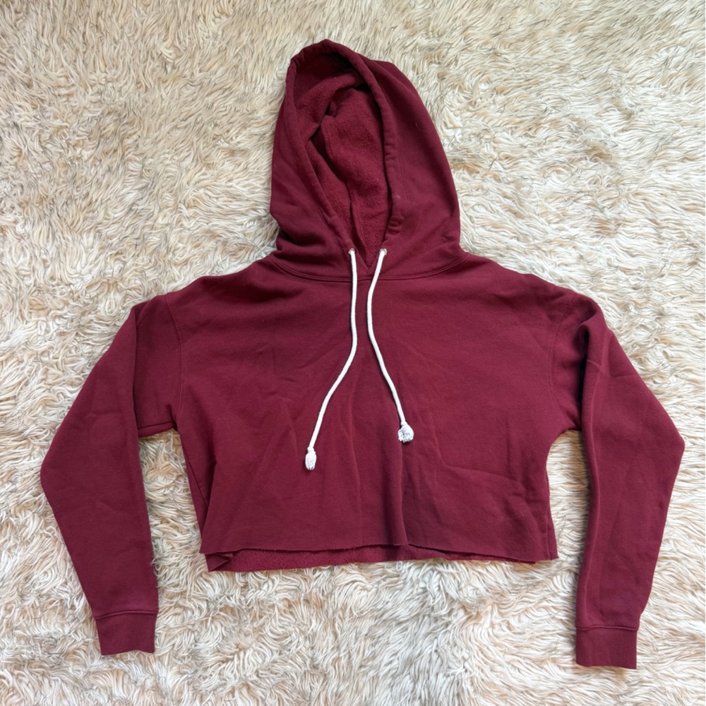 wild fable Cropped Hoodie in Burgundy with White Drawstrings